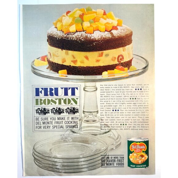 Other - Vintage 1961 Del Monte Fruit Cocktail Boston Cake Recipe Food Advertisement Prin